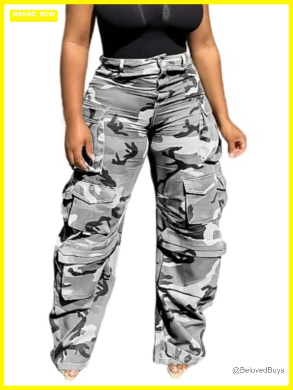 High Waisted Cargo Jeans Embellished Ripped Stretchy Denim Pants